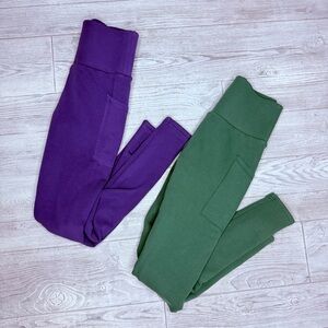 Cvg constantly varied gear lines leggings w/ side pocket bundle green purple xs